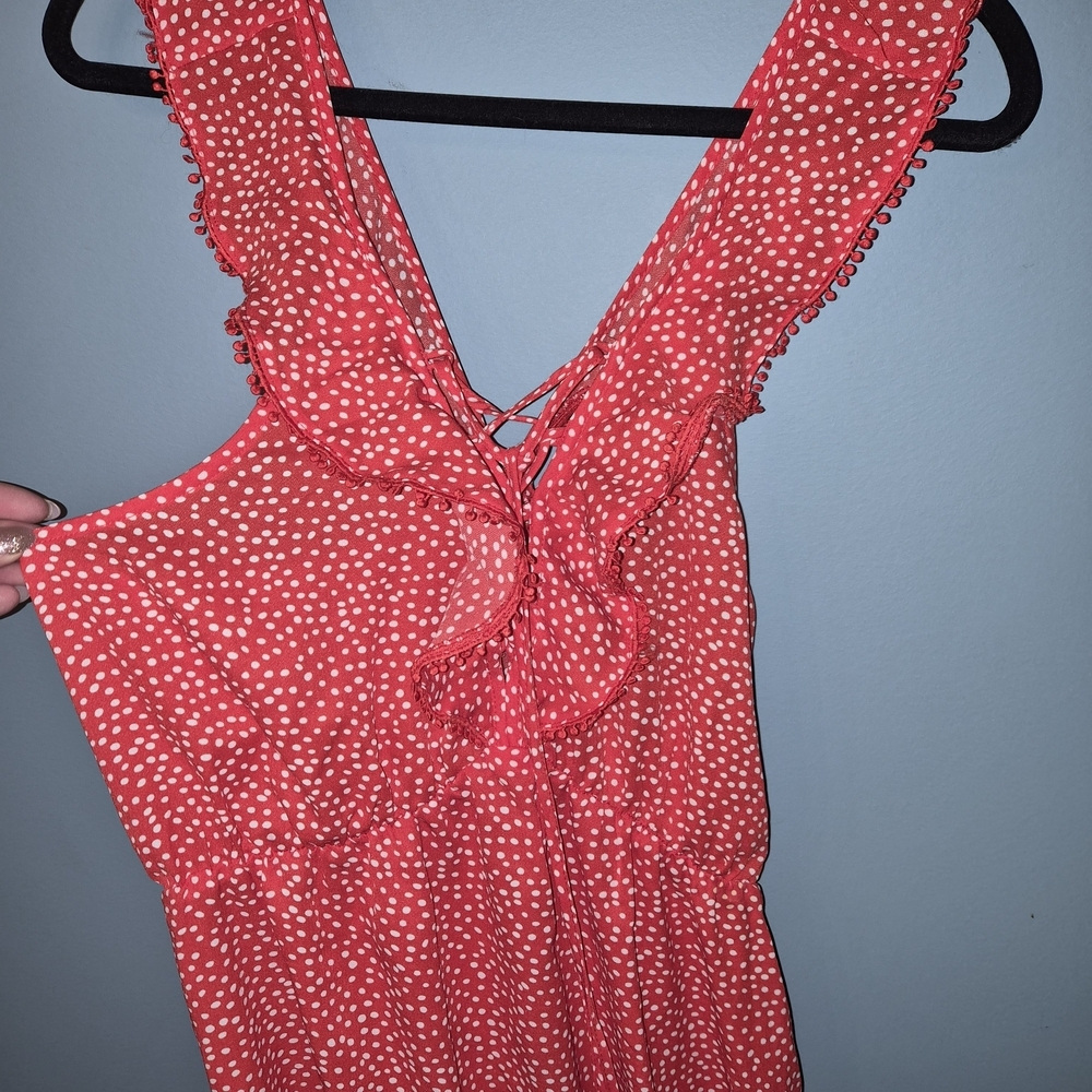 Red Maxi Dress with Ruffle Details - Picture 4 of 7